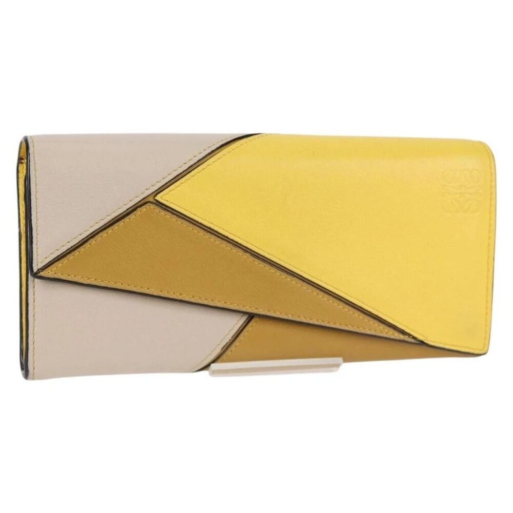 LOEWE Puzzle Anagram Long Wallet Leather Yellow Auth 134883M